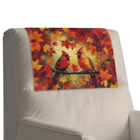 Xixirimido Cardinal Birds Maple Leaf Pattern Recliner Chair Covers for Reclining Chair, PU Leather Headrest Protector for Sofa Recliner Headrest Cover Sofa Slipcovers for Home, 2Pcs
