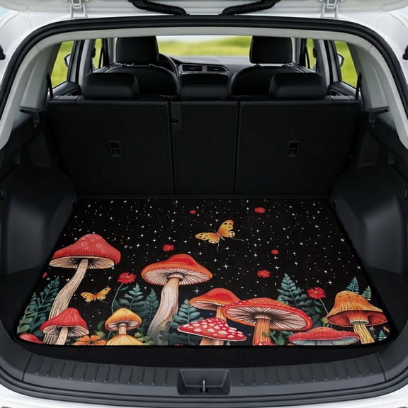 Xixirimido Cargo Liner Floor Mat All Weather Trunk Protection Trimmable to Fit Heavy Duty Car Trunk Mat Universal Car Accessories, 29" x 39", Butterfly Mushroom Starry Sky