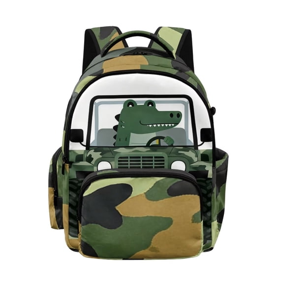 Xixirimido Cartoon Crocodile Truck Camo Print Kids School Bag 17" Backpack for Boys & Girls Lightweight Large Capacity Bookbag for Elementary Middle High School Students