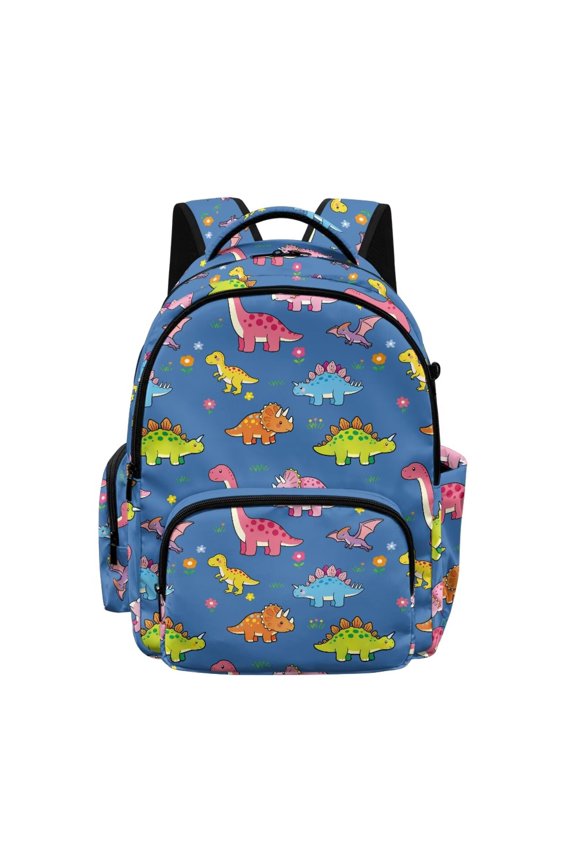 Cartoon Dinosaurs Blue Print 17" School Backpack for Boys Girls Multi-pocket Bookbags Elementary High School Bookbag Daypacks School Bag for Students