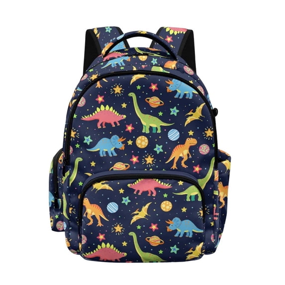 Xixirimido Cartoon Dinosaurs Planets Stars Print 17" Multi Pockets Kids Backpack for Boys Lightweight School Bag Girls Large Bookbag for Elementary Middle High School Students