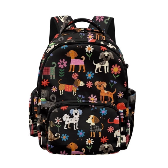 Xixirimido Cartoon Dogs & Floral Print 17" Large Capacity Backpack for Kids Elementary Bookbag Middle High School Bag for Boys & Girls Multi Pockets Rucksack