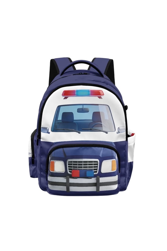 Cartoon Police Car Print 17" Kids Backpack for Boys & Girls Large School Bags with Multi Pockets Elementary Middle High School Student Bookbag