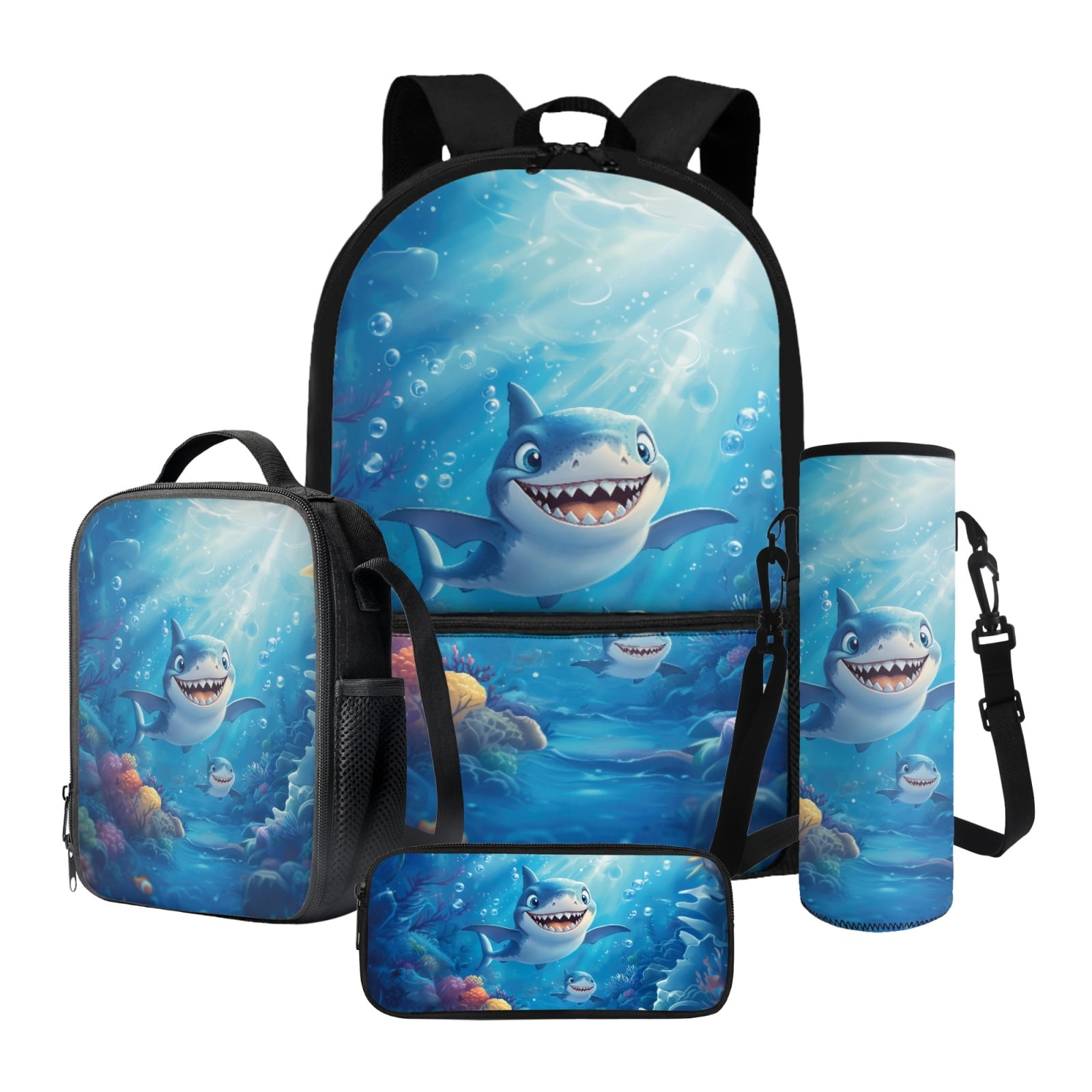Xixirimido Cartoon Sharks Undersea Pattern School Backpack 4Pcs Set 17 ...