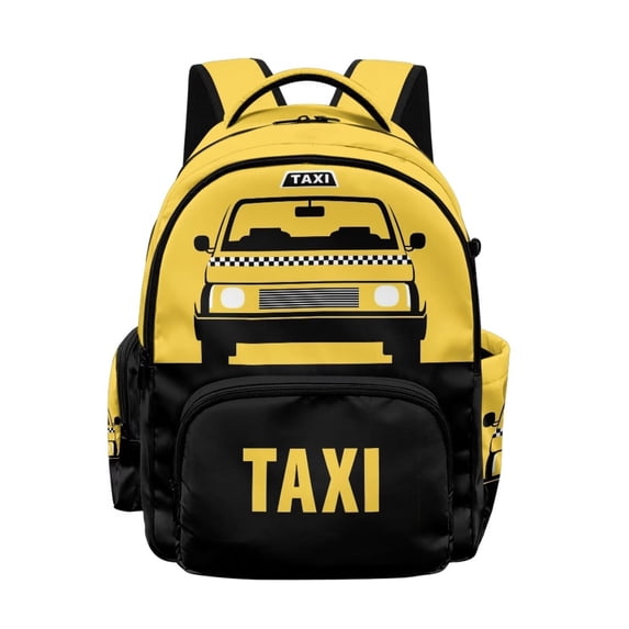 Xixirimido Cartoon Taxi Print 17" Large Capacity Backpack for Kids Elementary Bookbag Middle High School Bag for Boys & Girls Multi Pockets Rucksack