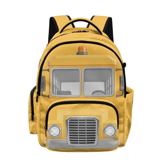 Xixirimido Cartoon Yellow School Bus Print 17" School Backpack for Boys Girls Multi-pocket Bookbags Elementary High School Bookbag Daypacks School Bag for Students