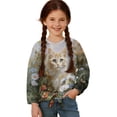 thumbnail image 1 of Xixirimido Cat Butterfly Daisy Floral Pattern Girls Casual Tunic Tops Tie-hem Long Sleeve Loose Soft Blouse T-Shirt Cute Graphic Girls Shirts, Size 5-6, 1 of 7