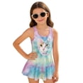 thumbnail image 1 of Xixirimido Cat Colorful Tie-dye Print Girls Swimsuits One Piece Sleeveless Swimwear with Skirt Modest Bathing Suit with Built-in Shorts Beach Vacation Swim Dress, 5-6 Years, 1 of 7