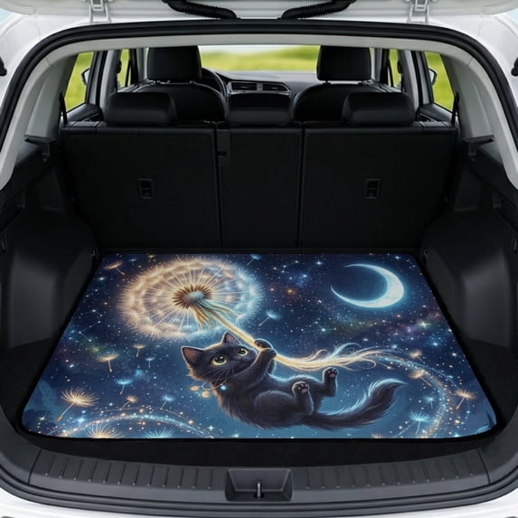 Xixirimido Cat Dandelion Moon Starry Night Print Universal Car Trunk Mat 29" x 39", All Weather Trunk Protection Durable Cargo Liner Mat Auto Interior Accessories Fit for Most Car Models
