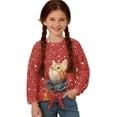 thumbnail image 1 of Xixirimido Cat Dots Red Christmas Pattern Girls Casual T-Shirt Crew Neck Tunic Tops Long Sleeve Loose Fit Soft Blouse Tie-hem Tees for Fall Winter, Size 11-12, 1 of 7