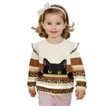 thumbnail image 1 of Xixirimido Cat Leopard Stripes Print Toddler Girls Fall Winter Sweatshirt Long Sleeve Ruffle Trim Pullover Top Cute Graphic Crewneck Sweater Outfit, for 4-5T, 1 of 7