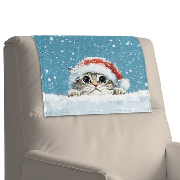 Xixirimido Cat Snow Blue Pattern Recliner Headrest Protector Leather Headrest Cover for Recliner Chair Sofa Couch Head Covers for Sofa Furniture Protectors, 1Pcs