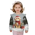 thumbnail image 1 of Xixirimido Cat Snow Christmas Theme Print Toddler Girls Casual Sweatshirt Long Sleeve Pullover with Ruffle Shoulder Graphic Crewneck Sweater for Fall & Winter, for 7-8Y, 1 of 7
