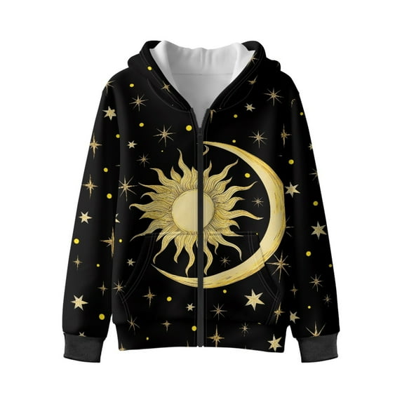 Xixirimido Celestial Sun Moon Stars Printed Boys Girls Hoodies Teens Hooded Sweatshirt with Pocket Kids Long Sleeve Fashion Pullover Graphic Design Jacket for Fall Winter, 12-14 Years