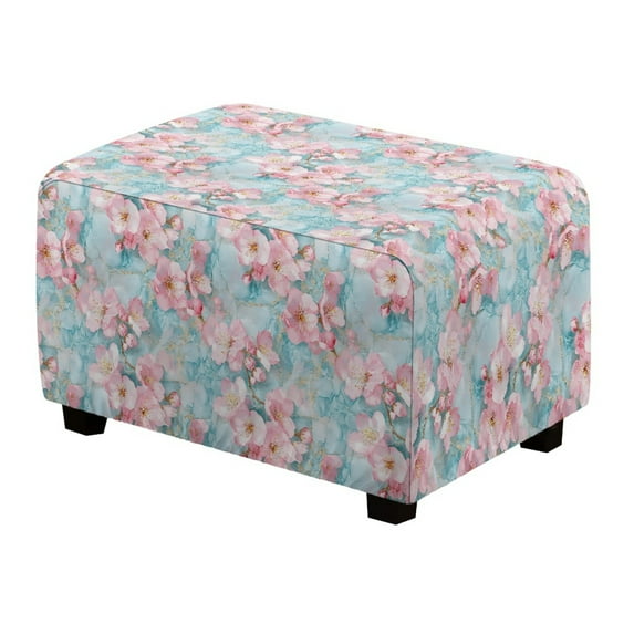Xixirimido Cherry Blossom and Marble Pattern Ottoman Cover Rectangle Footrest Ottoman Slipcovers Footstool Cover Form Fit Stretch Ottomans Protective Cover for Living Room, Small