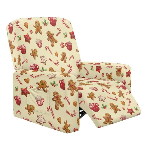 Xixirimido Christmas Decor Gingerbread Candy Pattern Recliner Slipcovers 4 Pieces Stretch Lazyboy Recliner Chair Cover Non Slip Recliner Couch Covers with Storage Pockets Furniture Protector