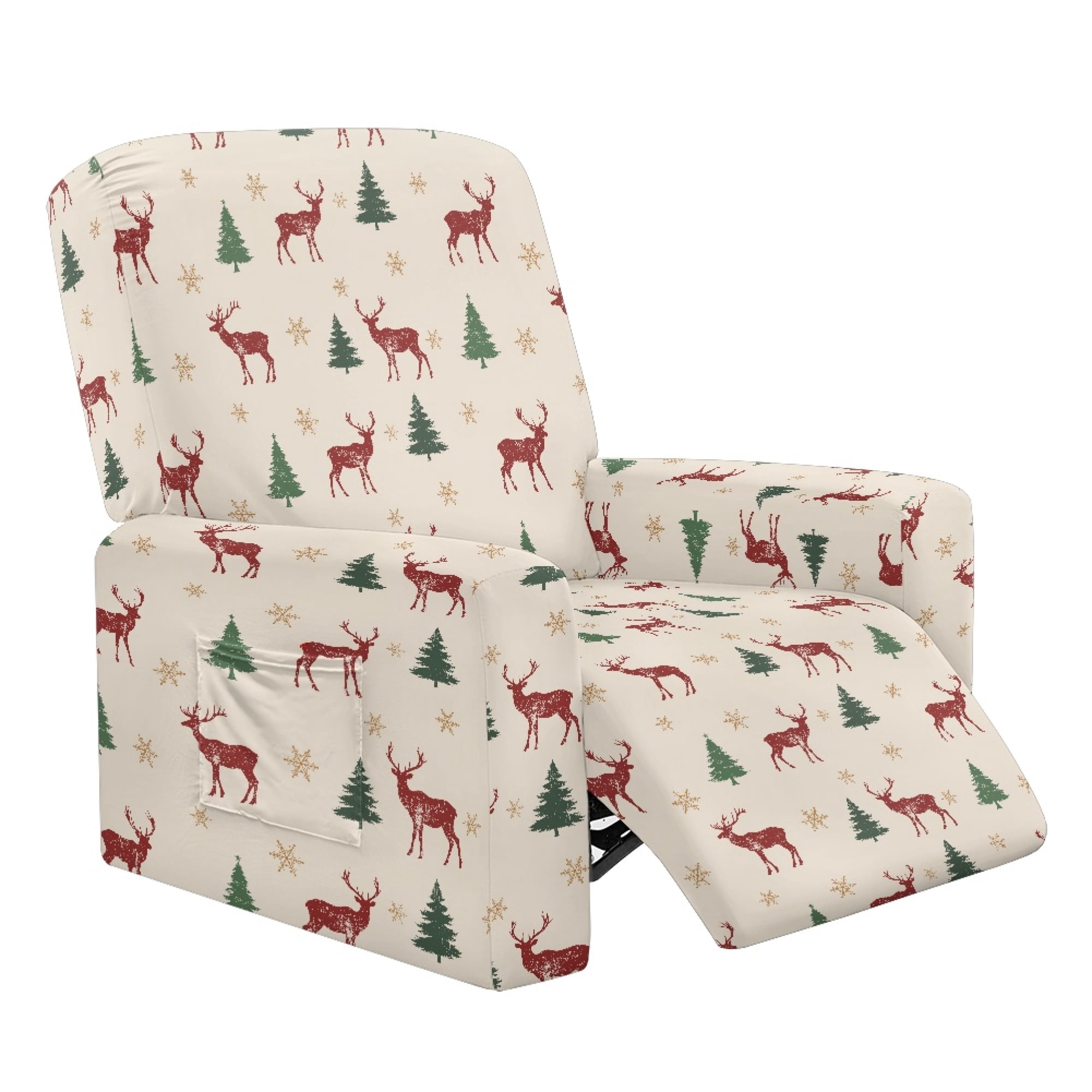 Xixirimido Christmas Trees Reindeer Pattern Recliner Cover with Pockets ...