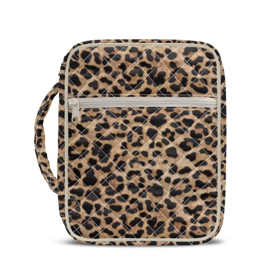 Xixirimido Classic Leopard Bible Cover Case Large Quilted Bible Carrying Case with Handles, Bible Study Supplies & Accessories Christian Gifts for Church, Brown Animal Cheetah