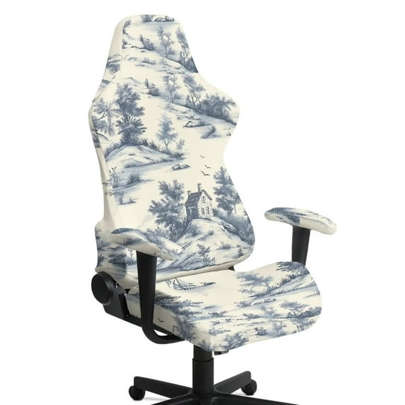 Xixirimido Classic Toile de Jouy Print Gaming Chair Covers with Armrest Covers 4Pcs Stretch Game Computer Office Chair Slipcovers Rotating Armchair Protective Cover