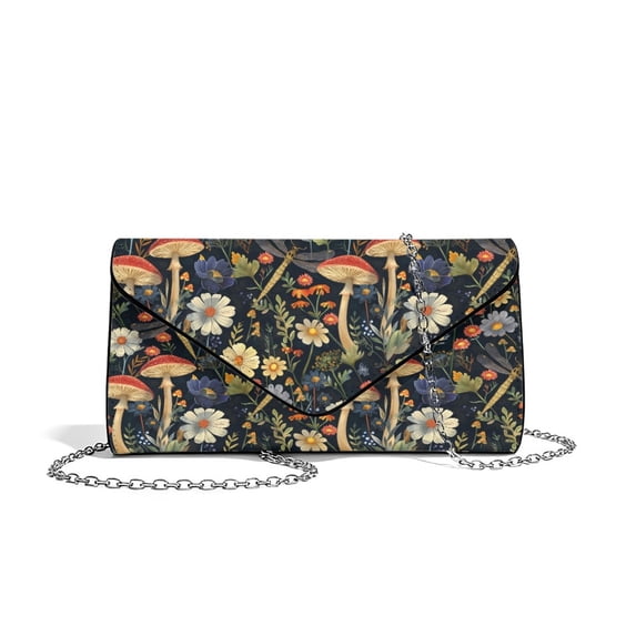 Xixirimido Clutch Purse for Women Formal Evening Bags for Wedding Party Cocktail Prom Leather Envelope Bag with Detachable Chain, Mushroom Dragonfly Daisy Flower