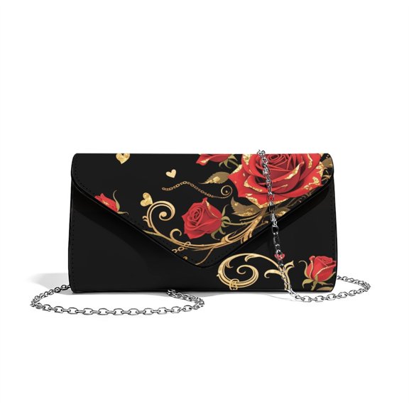 Xixirimido Clutch Purse for Women Formal Evening Bags for Wedding Party Cocktail Prom Leather Envelope Bag with Detachable Chain, Red Roses