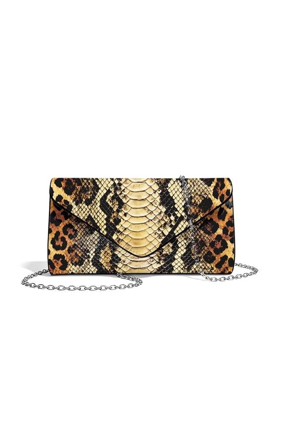 Clutch Purses for Women Evening Handbags for Formal Wedding Party Cocktail Prom Crossbody Envelope Bag with Detachable Chain, Leopard Snake Skin