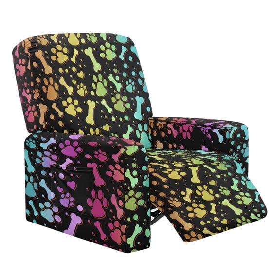 Xixirimido Colorful Bone Paws Pattern Recliner Chair Covers 4-Pieces Stretch Lazy Boy Recliner Covers with Pocket Reclining Slipcovers Soft Sofa Slipcover Furniture Protector for Pets Kids