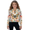 thumbnail image 1 of Xixirimido Colorful Butterfly Floral Pattern Girls Half Zip Sweatshirt Hooded Pullover for Teen Long Sleeve Hoodie Crop Tops with Pocket Fall Winter Clothes Size 7-8, 1 of 7
