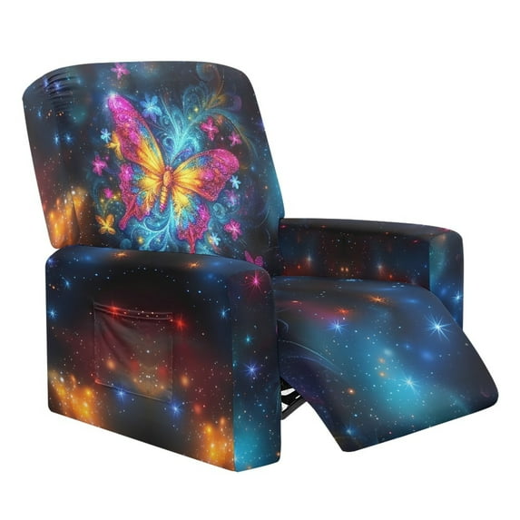 Xixirimido Colorful Butterfly Galaxy Pattern 4 Piece Recliner Chair Cover Stretch Lazy Boy Chair Covers with Pockets Soft Reclining Sofa Slipcovers Furniture Protector with Elastic Bottom
