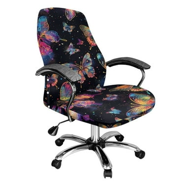 Xixirimido Colorful Butterfly Galaxy Print Office Chair Covers, Soft Rotating Chair Slipcovers, Removable Anti-Dust Chair Protective Cover High Back Boss Chair Cover with Button, Large