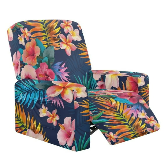 Xixirimido Colorful Hibiscus Plumeria Pattern Recliner Cover with Pockets Reclining Slipcover 4-Pieces Lazy Boy Recliner Armchair Cover for Recliner Furniture Protector for Kid Pet