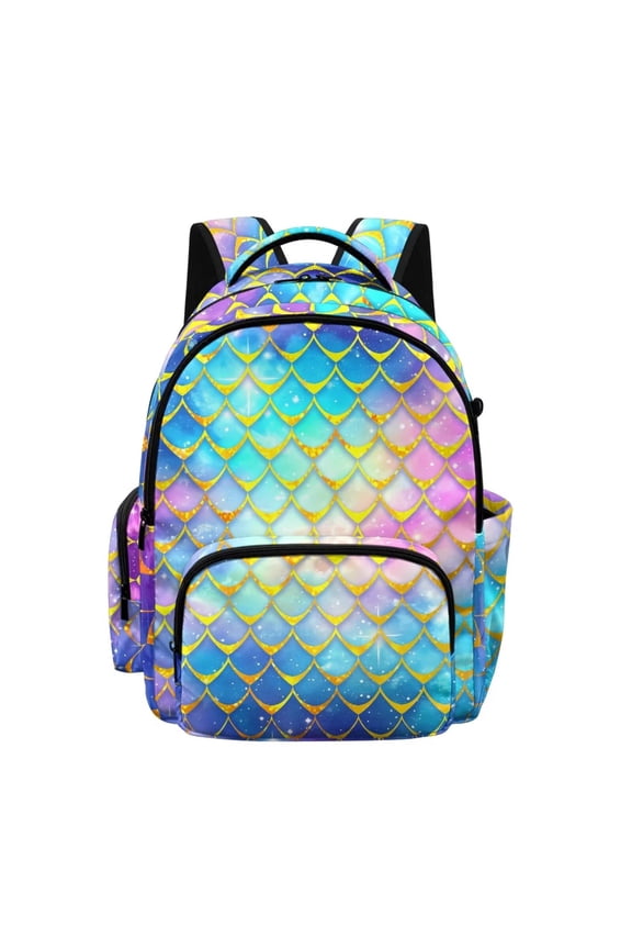 Colorful Mermaid Scale Print 17" Kids Backpack for Girls Large School Bags with Multi Pockets Elementary Middle High School Student Bookbag