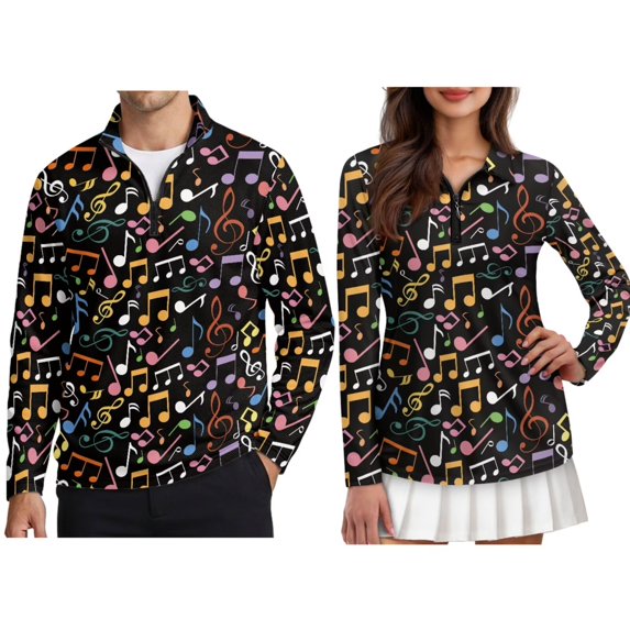 Xixirimido Colorful Music Note Pattern Print Matching Golf Shirts for Couples Funny Golf Polo Shirts for Men Women Couples Matching Outfits Short Sleeve Golf Polos, S