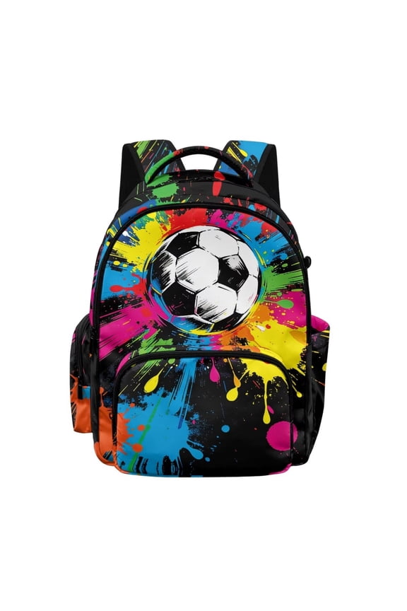 Colorful Paint Splatter Soccer Ball Print Kids Backpack for Boys Girls Elementary Students Bookbag Middle High School Bag Lightweight Backpacks Laptop Bag 17"