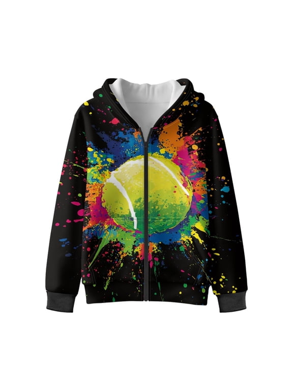 Colorful Paint Splatter Softball Printed Hoodies for Girls Boys Zip Up Hoodie Sweatshirt Teen Lightweight Fall Winter Jacket Casual Long Sleeve Pullover Top for 14-16 Years