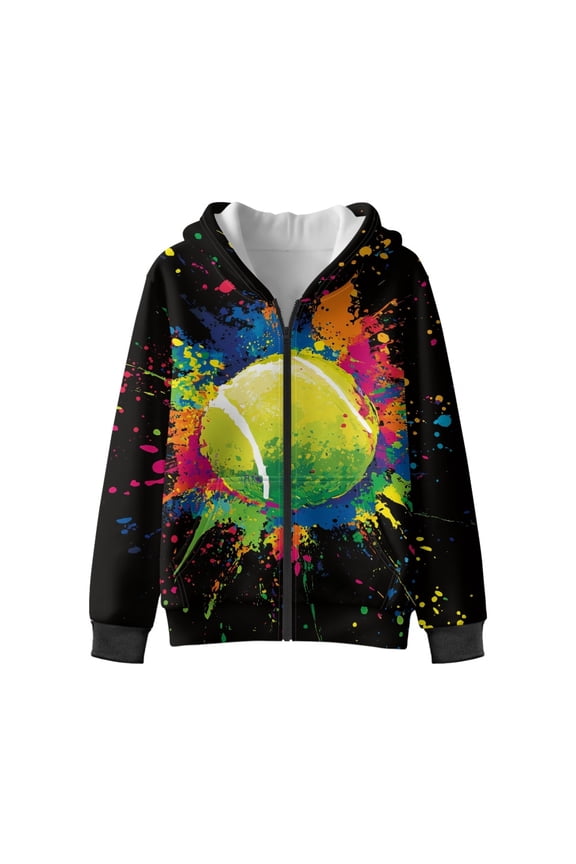 Colorful Paint Splatter Softball Printed Hoodies for Girls Boys Zip Up Hoodie Sweatshirt Teen Lightweight Fall Winter Jacket Casual Long Sleeve Pullover Top for 14-16 Years