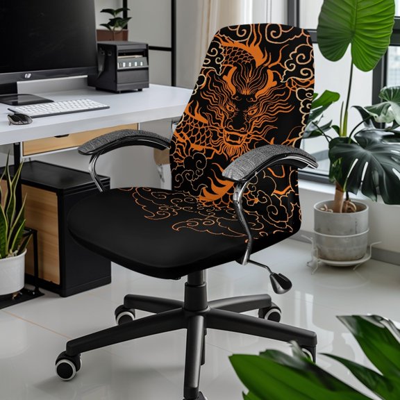 Xixirimido Cool Dragon Print Office Chair Covers, Stretch Computer Chair Cover, Universal Boss Chair Covers Rotating Chair High Back Chair Slipcover for Home Office, Large