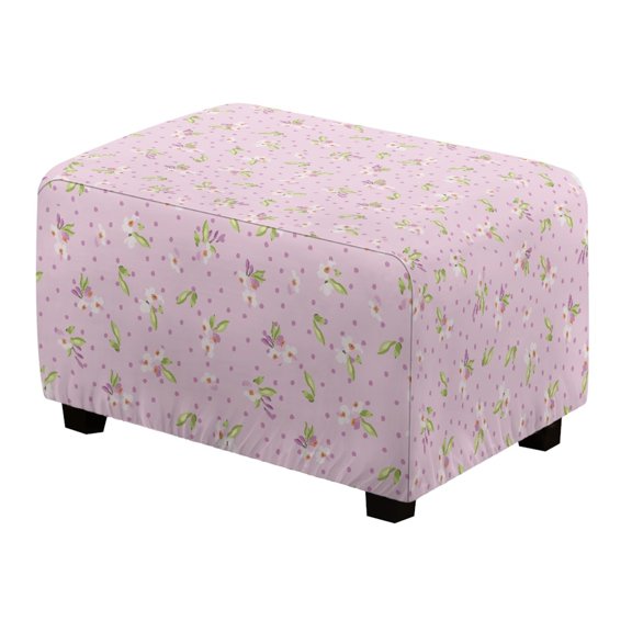 Xixirimido Cottagecore Floral Pink Pattern Ottoman Cover Stretch Rectangular Footstool Slipcover with Nonslip Elastic Base, Universal Fit for Storage Ottomans & Ottoman Footrests, Large
