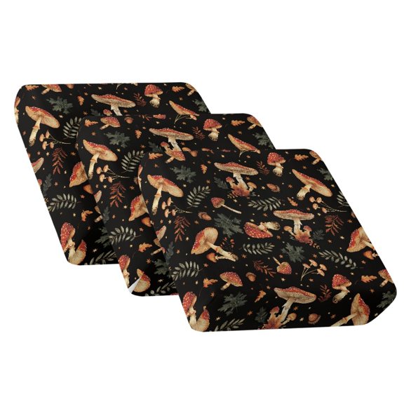 Xixirimido Couch Covers for Sectional Sofa Stretch Couch Cushion Covers 3Pcs Universal Couch Sofa Cover Washable Furniture Protector for Living Room, Cottagecore Mushroom Black