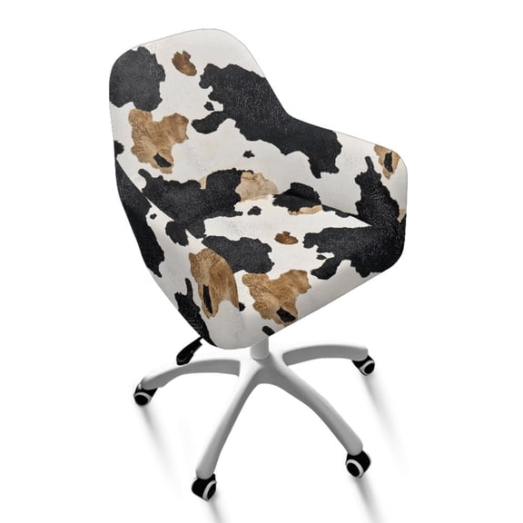 Xixirimido Cow Pattern Office Arm Chair Cover Swivel Dining Chair Slipcover Curved Back Armrest Chair Covers Stretch Desk Chair Protector Cover for Home Office