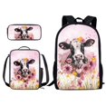 thumbnail image 1 of Xixirimido Cow Pink Floral Pattern Kids Backpack Set for Boys Girls School Bookbag Lunch Bag Pencil Bag 3 in 1 Set Hiking Travel Daypack, 1 of 4