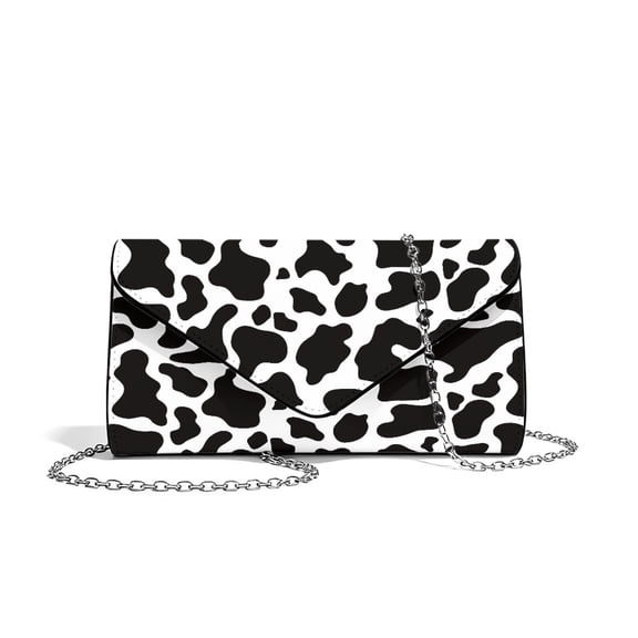 Xixirimido Cow Print Black Print Clutch Purses for Women Evening Handbags for Formal Wedding Party Cocktail Prom Crossbody Envelope Bag with Detachable Chain