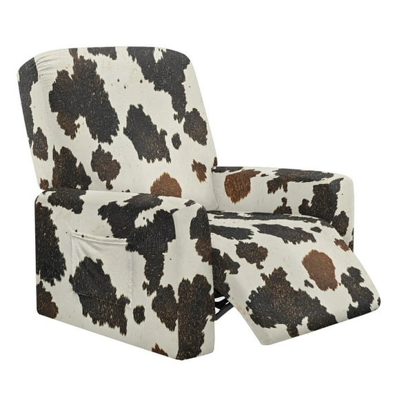 Xixirimido Cow Skin Brown Recliner Slipcovers 4-Pieces Lazyboy Covers Non Slip Reclining Couch Chair Cover with Storage Pockets Furniture Protector for Home Living Room
