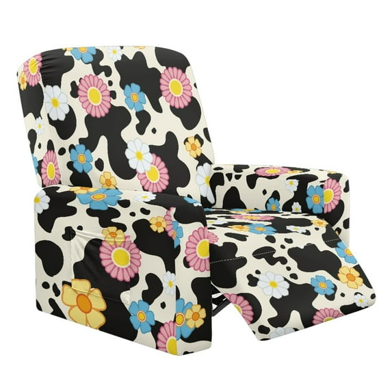 Xixirimido Cow Spot Colored Daisy Pattern Recliner Cover with Pockets Reclining Slipcover 4-Pieces Lazy Boy Recliner Armchair Cover for Recliner Furniture Protector for Kid Pet
