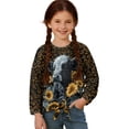 thumbnail image 1 of Xixirimido Cow Sunflower & Leopard Pattern Girls Long Sleeve Shirt Kids Crewneck T-Shirts Trendy 3D Graphic Tie-hem Cute Tees for Fall Winter, Size 5-6, 1 of 7