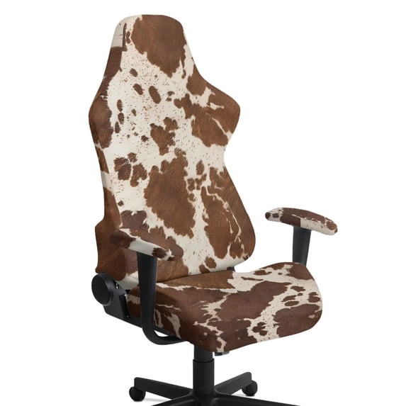 Xixirimido Cowhide Brown Print Gaming Chair Covers Only, Stretch Computer Chair Cover Breathable Gaming Chair Seat Cover with 2Pcs Armrest Slipcovers