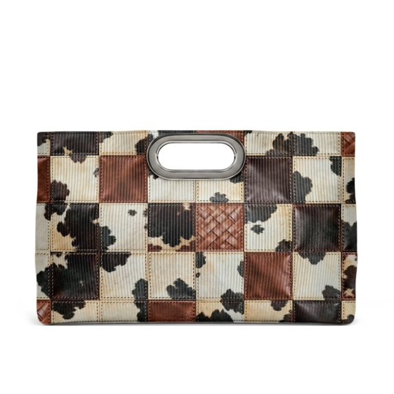 Xixirimido Cowhide Patchwork Print Clutch Purse for Women Fashion PU Leather Evening Bag for Wedding Party Formal Daily Cocktail