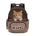 thumbnail image 1 of Xixirimido Custom Name 17" Multi Pockets Kids Backpack for Boys Lightweight School Bag Girls Cat Brown Print Large Bookbag for Elementary Middle High School Students, 1 of 8
