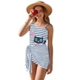 thumbnail image 1 of Xixirimido Cute Cat Heart Stripes Print One Piece Swimsuit Set for Girls with Mesh Cover Up Skirt, One Shoulder Swimsuit Bathing Suit with Adjustable Strap, Size 13-14 Years, 1 of 7