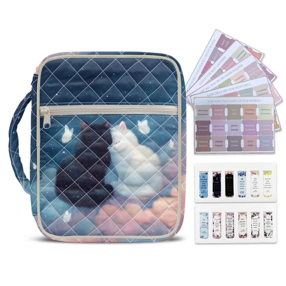 Xixirimido Cute Cats Clouds Starry Night Print Bible Cover Case with Bookmarks Large Bible Bag Bible Study Supplies Accessories Quilted Bible Carrying Cases with Handle Christian Gift
